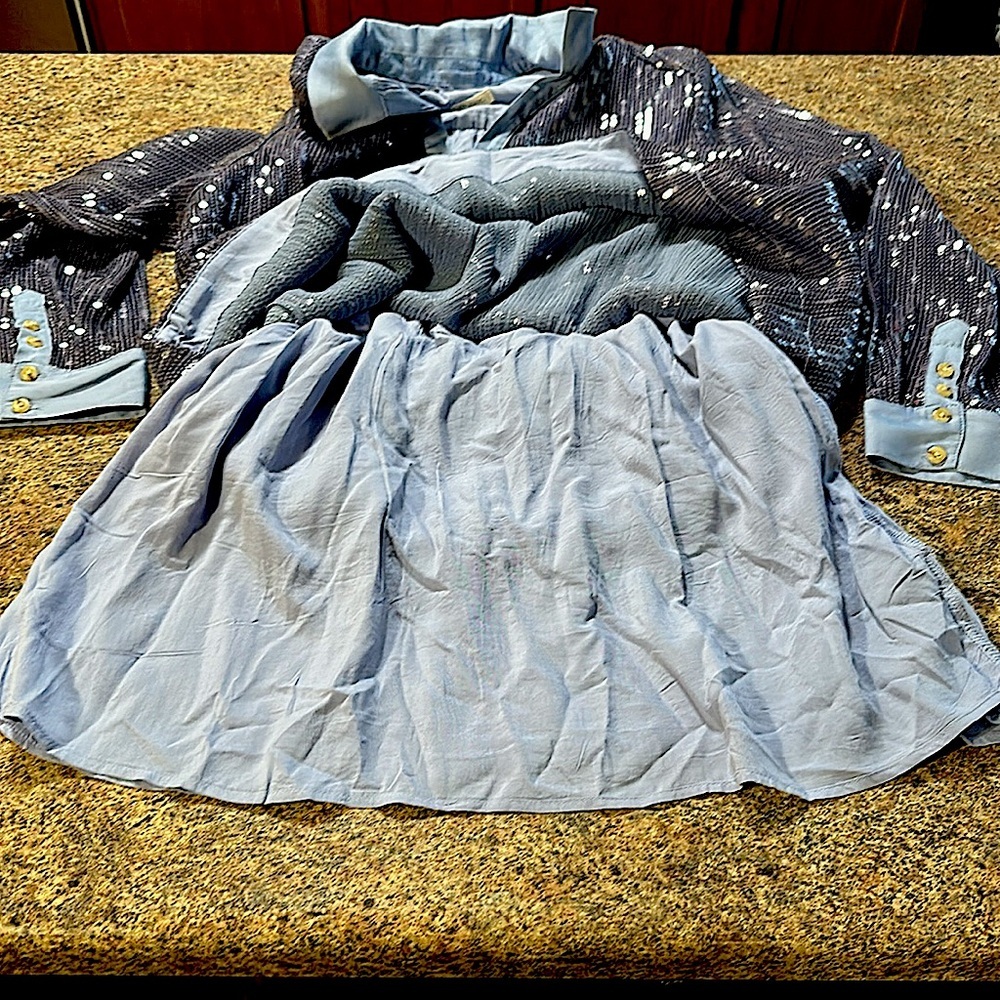 Pilcro Long Sleeve Sequin Mini Shirt Dress Blue Womens Size XL Collard Neckline - Picture 9 of 12